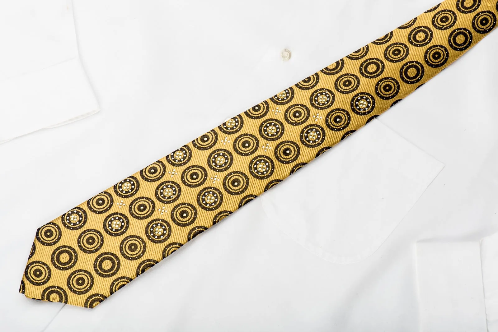 Rogers Dail Mens Rhinestone Necktie Black Medallions On Gold With Silver Sparkles