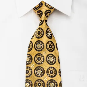 Rogers Dail Mens Rhinestone Necktie Black Medallions On Gold With Silver Sparkles