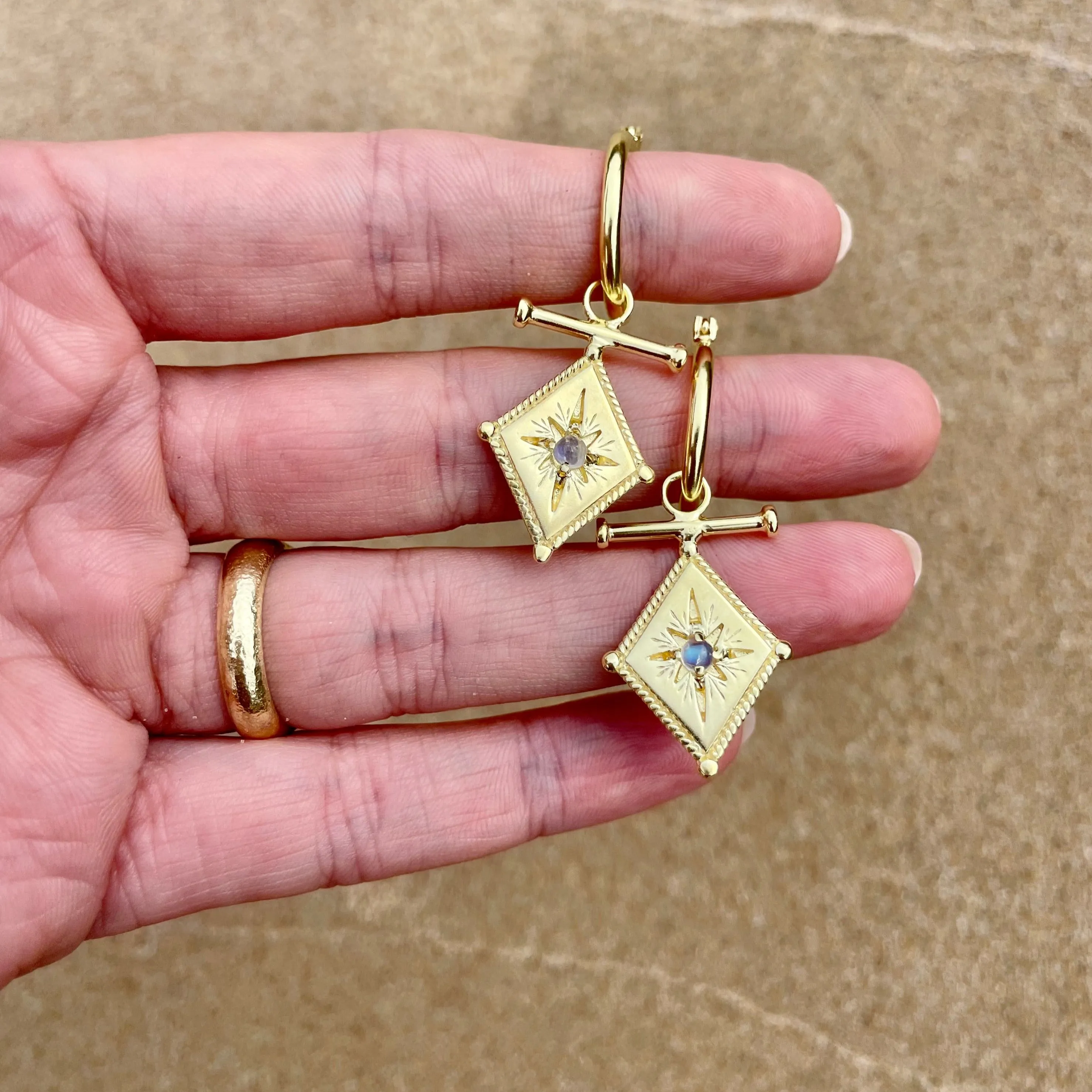 Romeo Gold Rainbow Moonstone Earrings