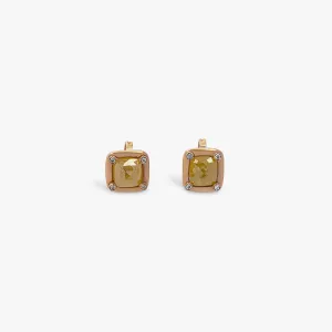 Rose cut square stud earrings in 18K rose gold and yellow diamonds