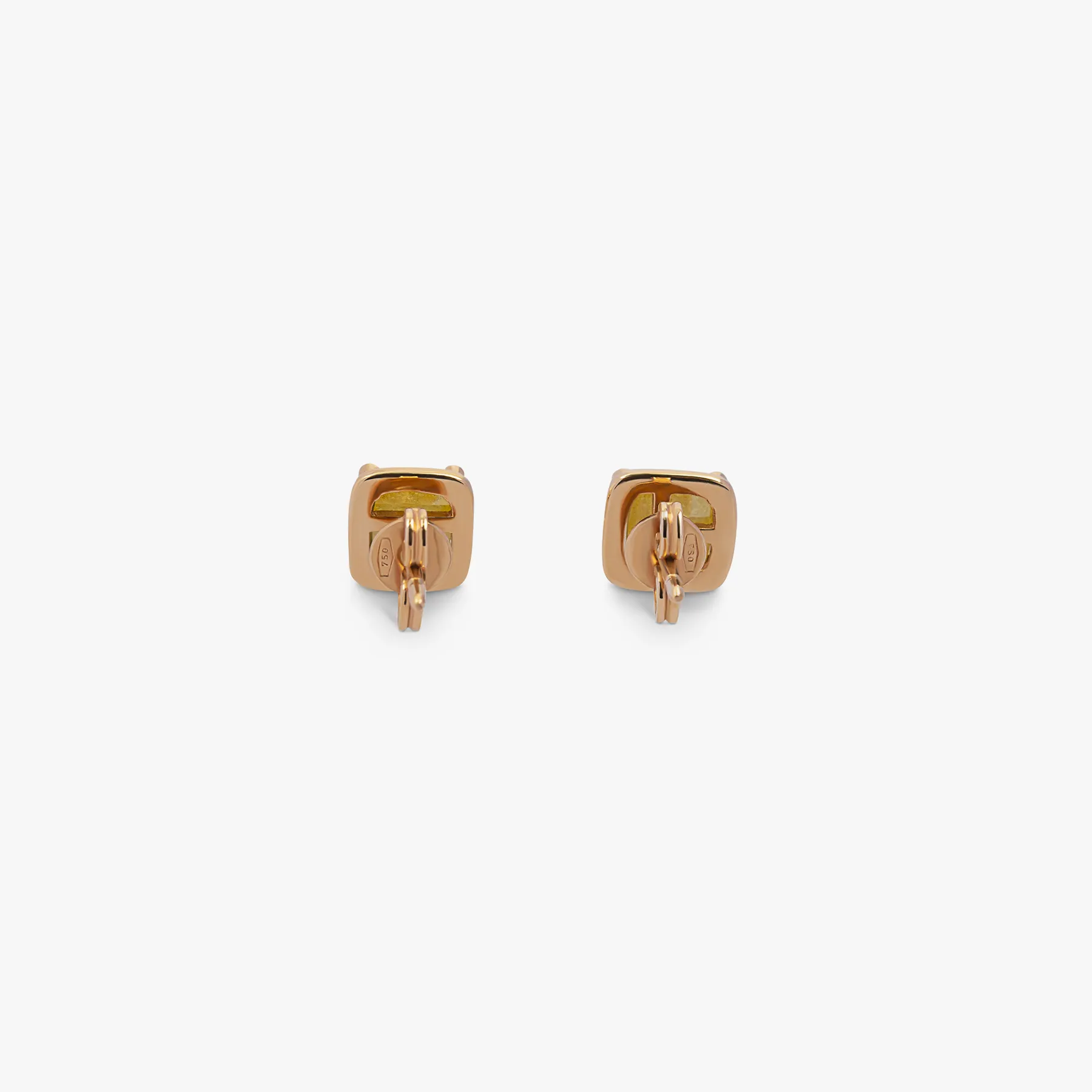 Rose cut square stud earrings in 18K rose gold and yellow diamonds