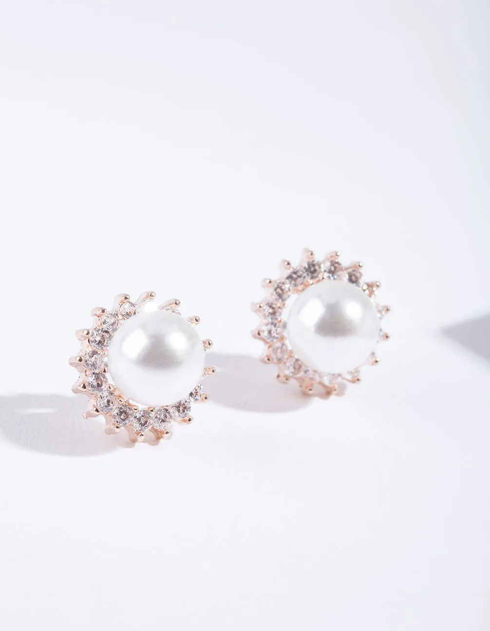 Rose Gold Cubic Zirconia Stone Pave Peal Stud Earring
