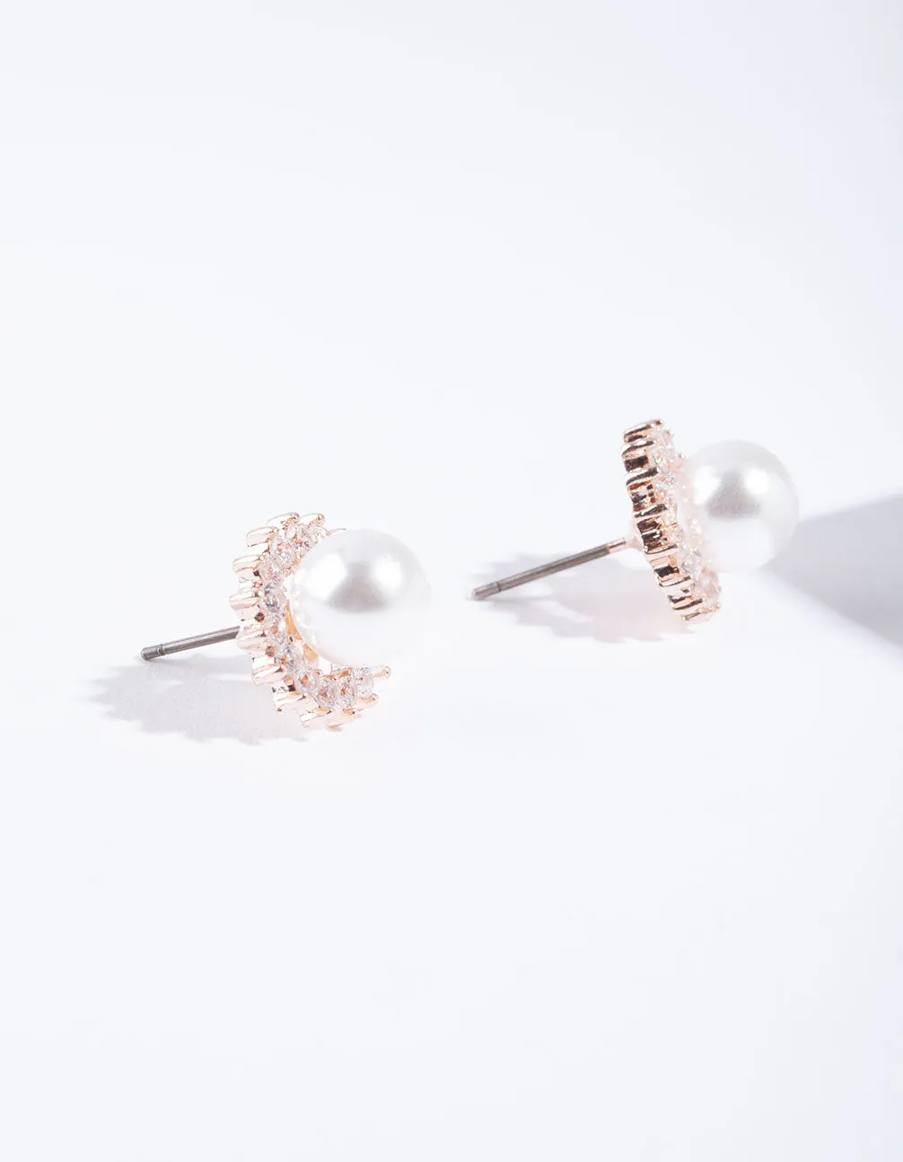 Rose Gold Cubic Zirconia Stone Pave Peal Stud Earring