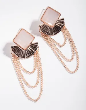 Rose Gold Pink Gem Chain Earrings