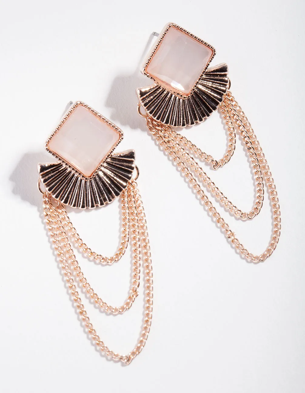 Rose Gold Pink Gem Chain Earrings