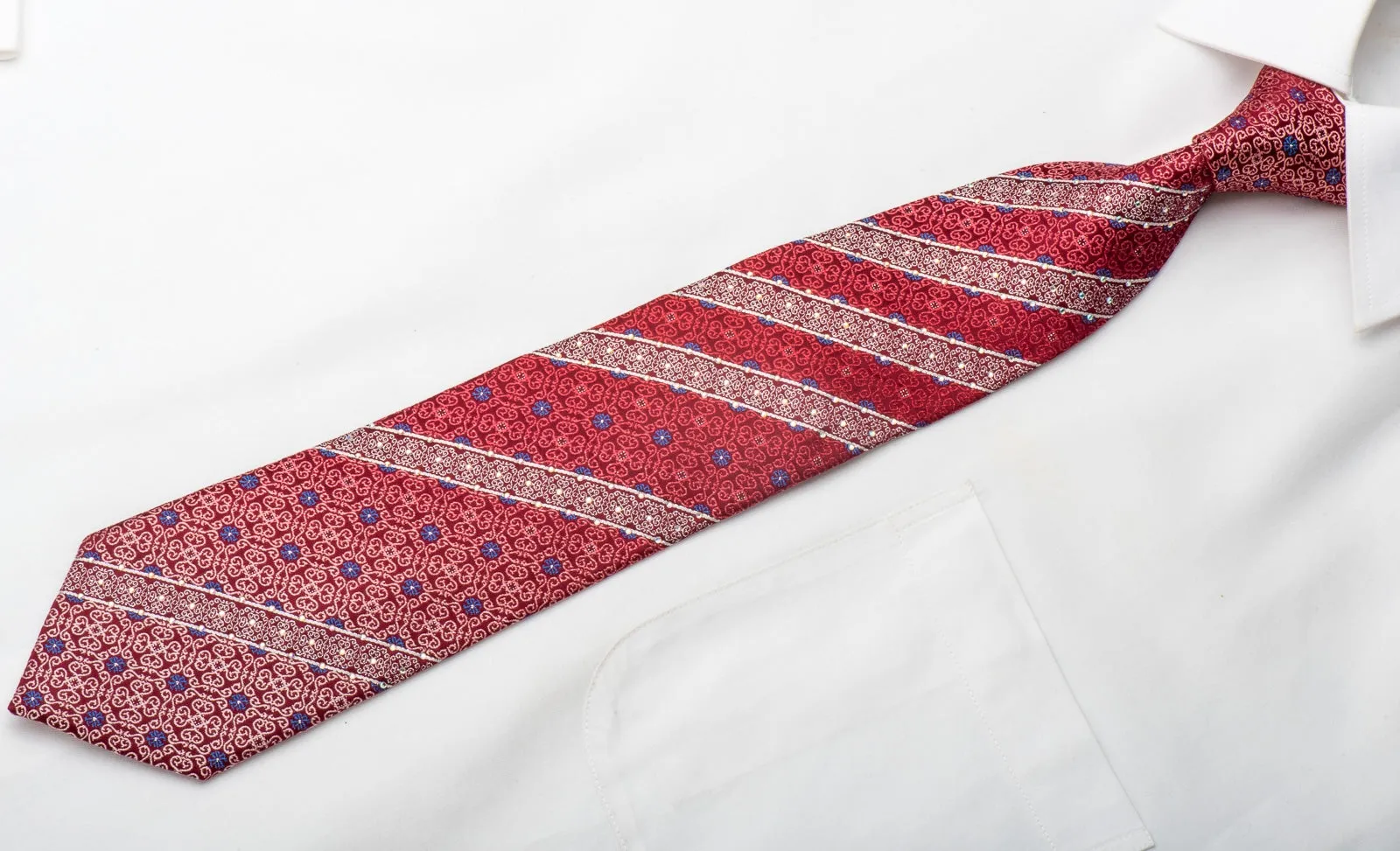 Roygen Men's Silk Tie Cartouche On Burgundy Sparkling With Rhinestones