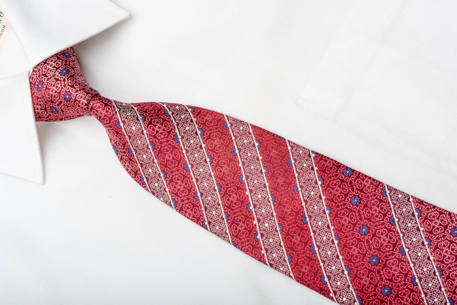 Roygen Men's Silk Tie Cartouche On Burgundy Sparkling With Rhinestones
