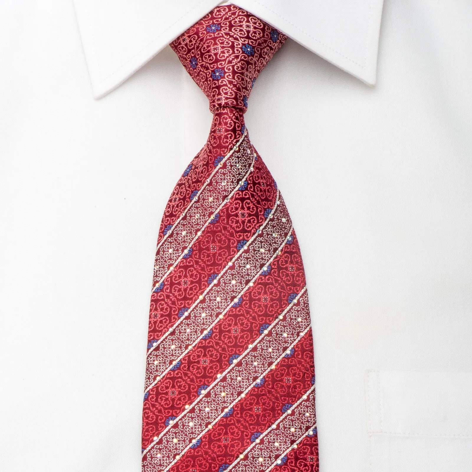 Roygen Men's Silk Tie Cartouche On Burgundy Sparkling With Rhinestones