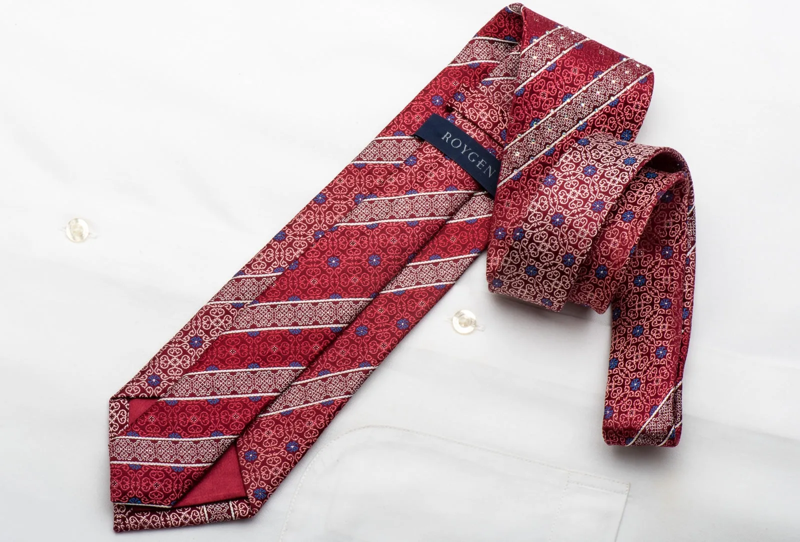 Roygen Men's Silk Tie Cartouche On Burgundy Sparkling With Rhinestones