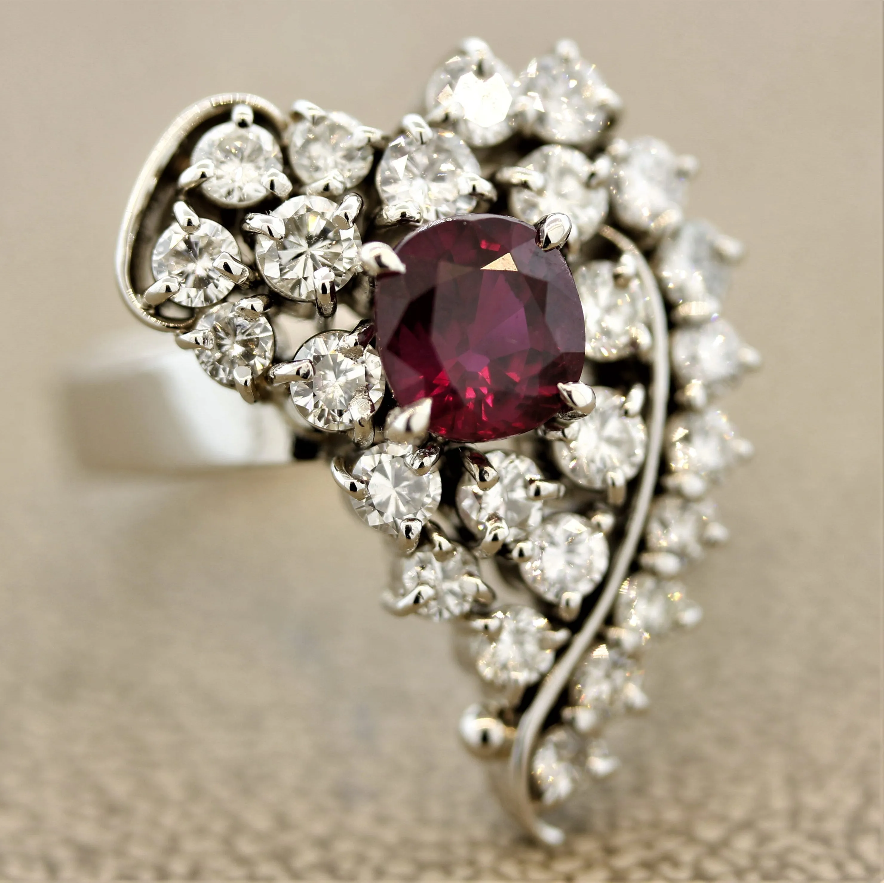 Ruby Diamond Platinum Heart Ring