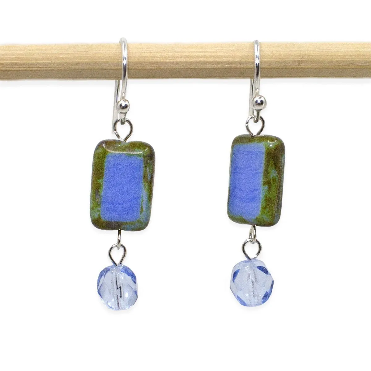 Seaglass Teal Glass Beaded Crystal Dangle Earrings
