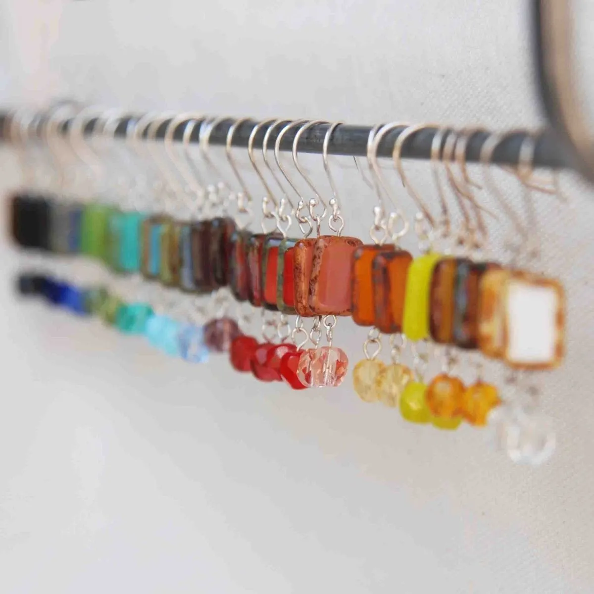 Seaglass Teal Glass Beaded Crystal Dangle Earrings