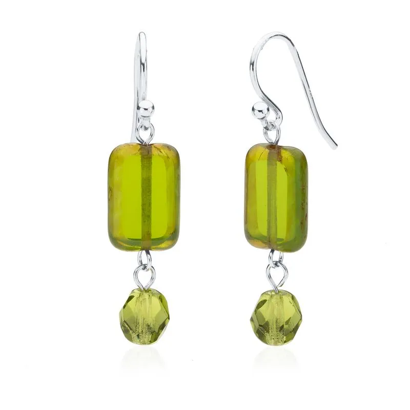 Seaglass Teal Glass Beaded Crystal Dangle Earrings