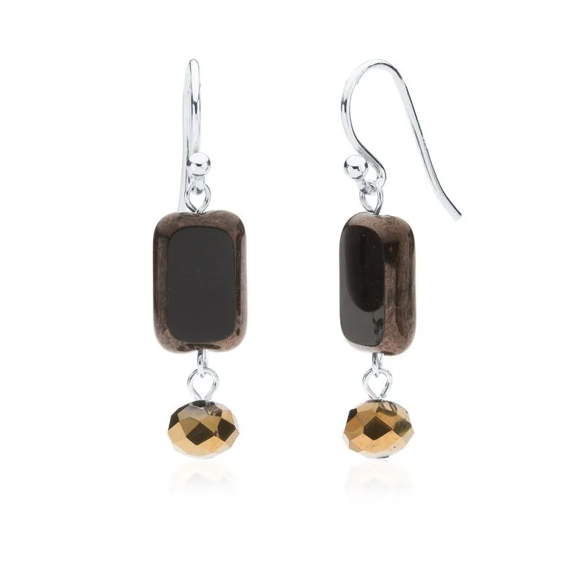 Seaglass Teal Glass Beaded Crystal Dangle Earrings