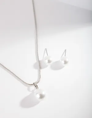 Silver Classic Pearl Jewellery Set