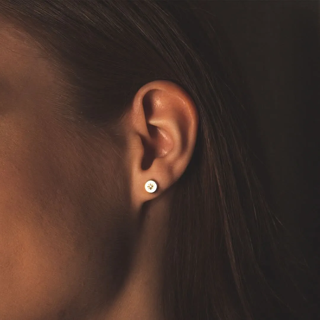 Silver Diamond Round Stud Earrings