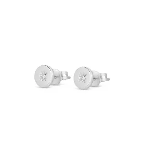 Silver Diamond Round Stud Earrings