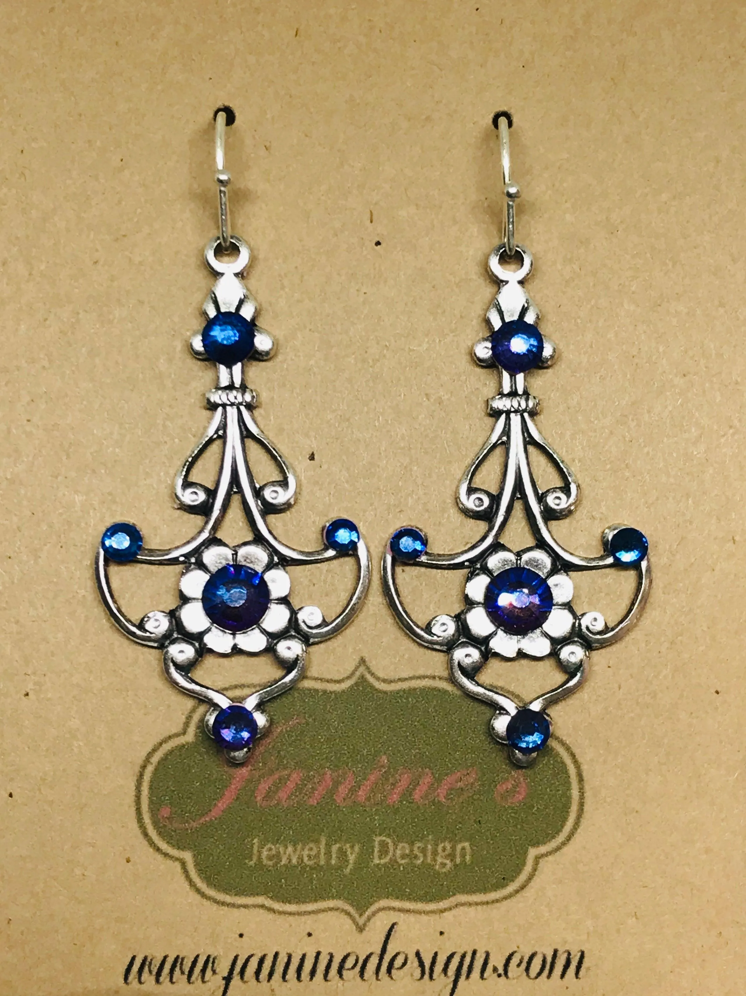 Silver Filigree Crystal Drop Earrings