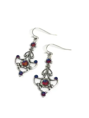 Silver Filigree Crystal Drop Earrings