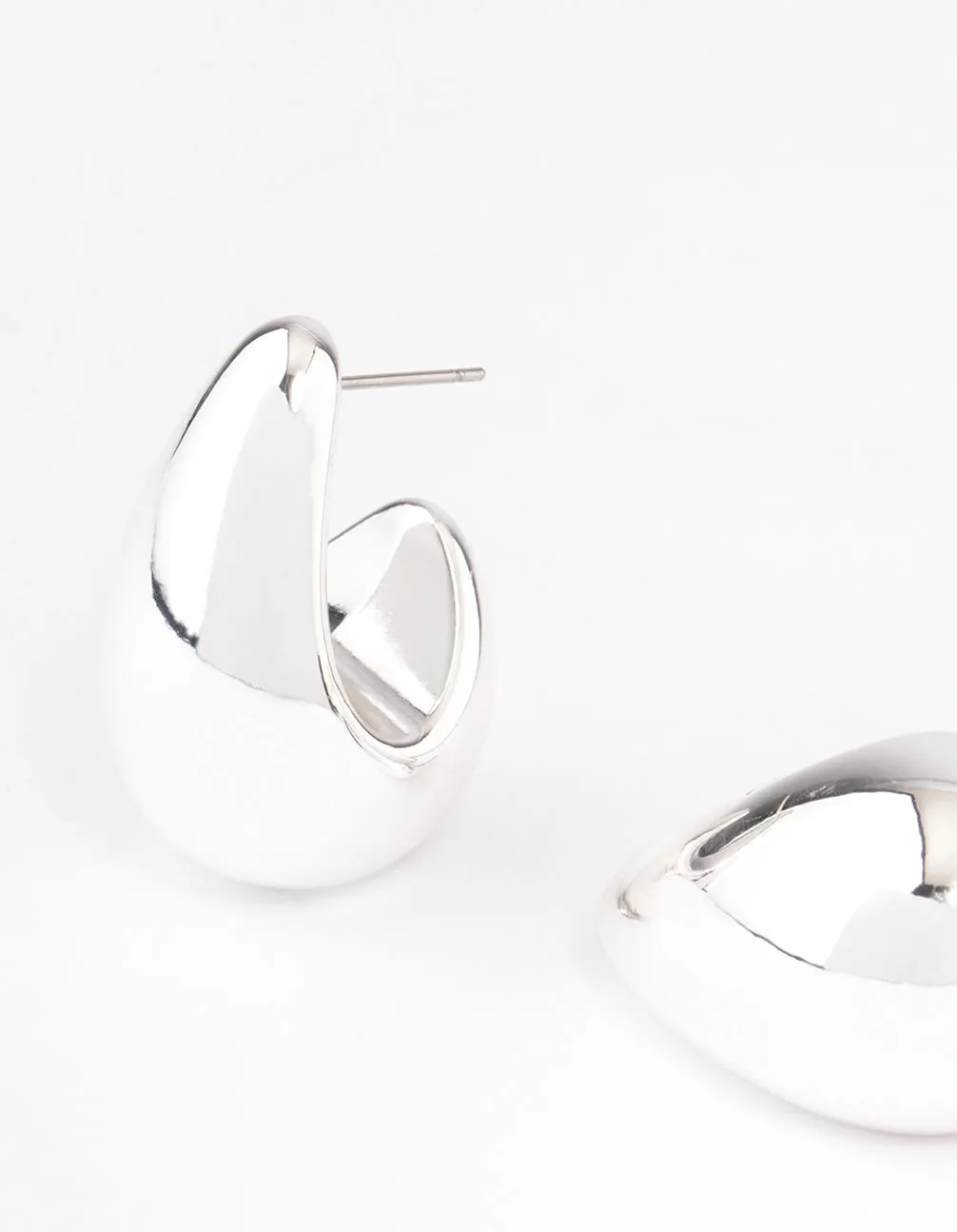 Silver Midi Pear Hoop Earrings