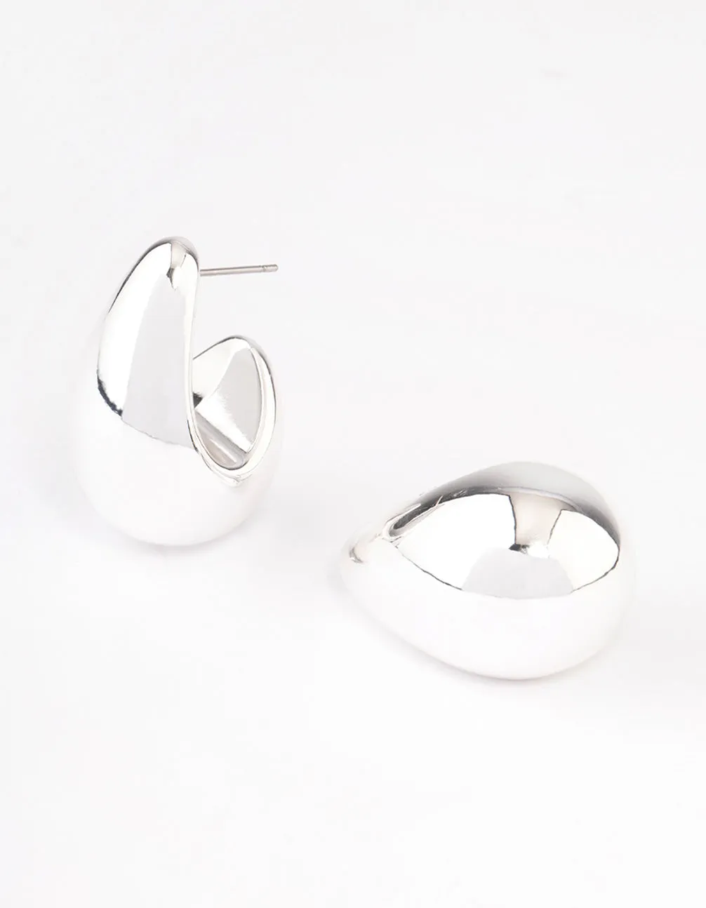 Silver Midi Pear Hoop Earrings