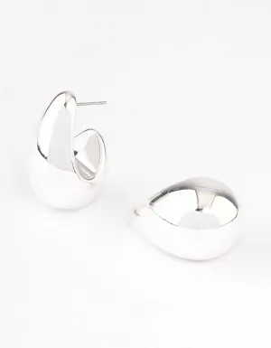 Silver Midi Pear Hoop Earrings