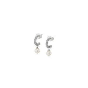 Small Engraved Hoops with Pearl Drop