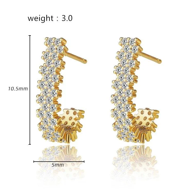 Sparkling Cubic Zirconia J Hoop Earrings in Gold or Silver