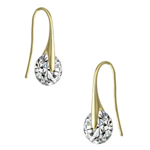 Sterling Silver 14k Yellow Gold Plated with 8ctw Round Lab Created Moissanite Solitaire Modern Artistic Wire Drop Earrings