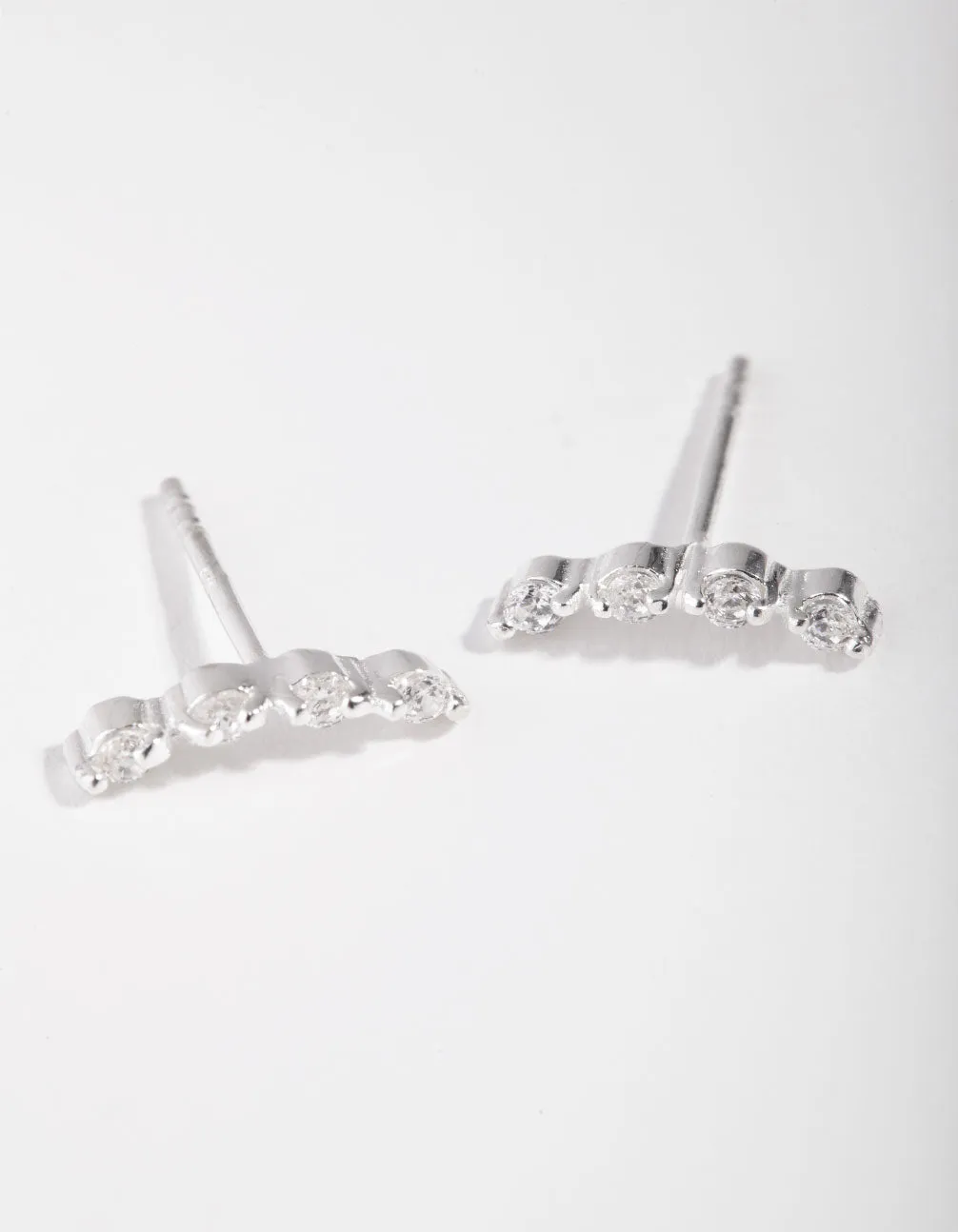 Sterling Silver Cubic Zirconia Crawler 4 Stone Earrings