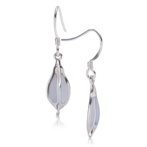 Sterling Silver Maile Leaf Mother-of-peal Inlay Hook Earring