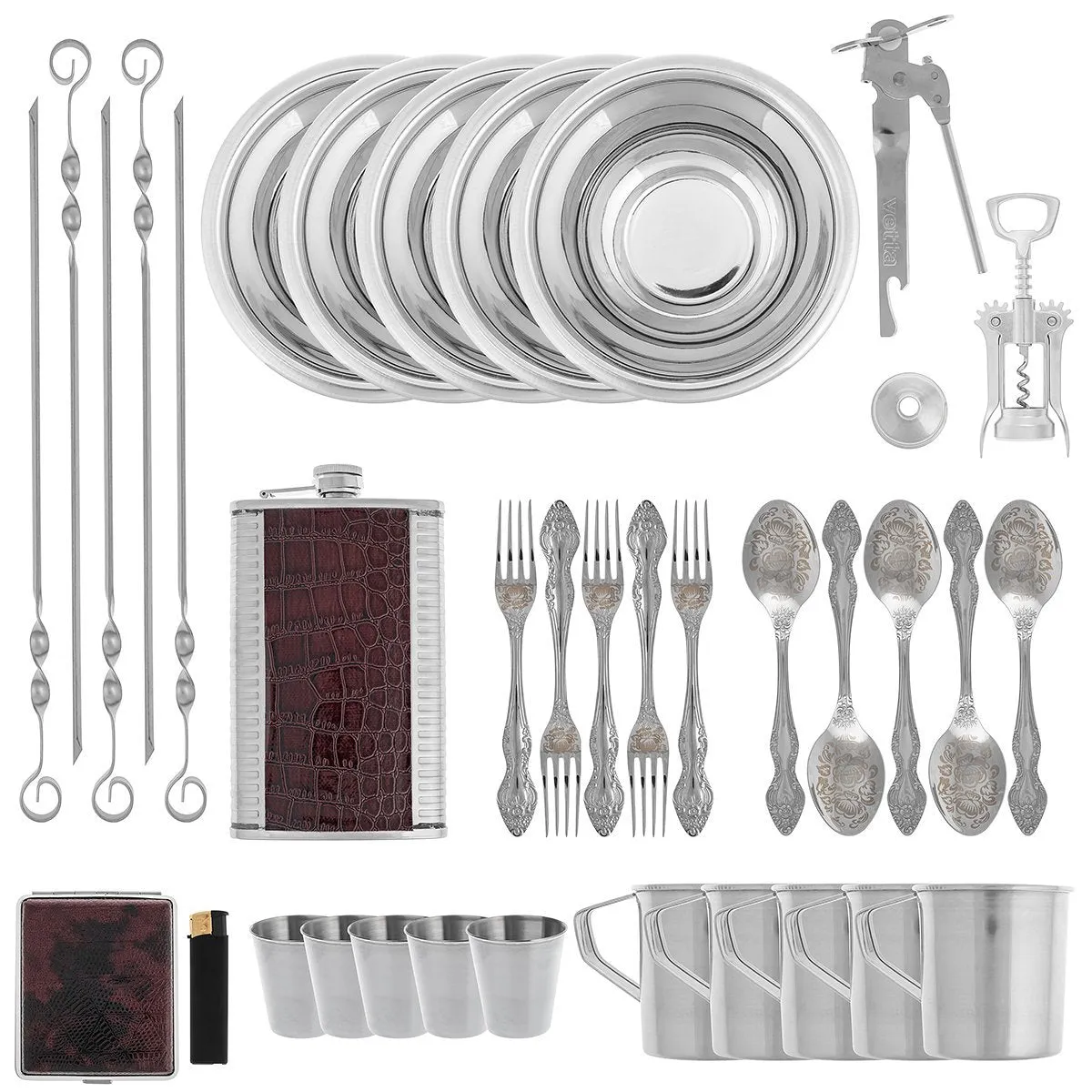 Stylish Picnic Gift Set for 5 Persons in Genuine Leather Case