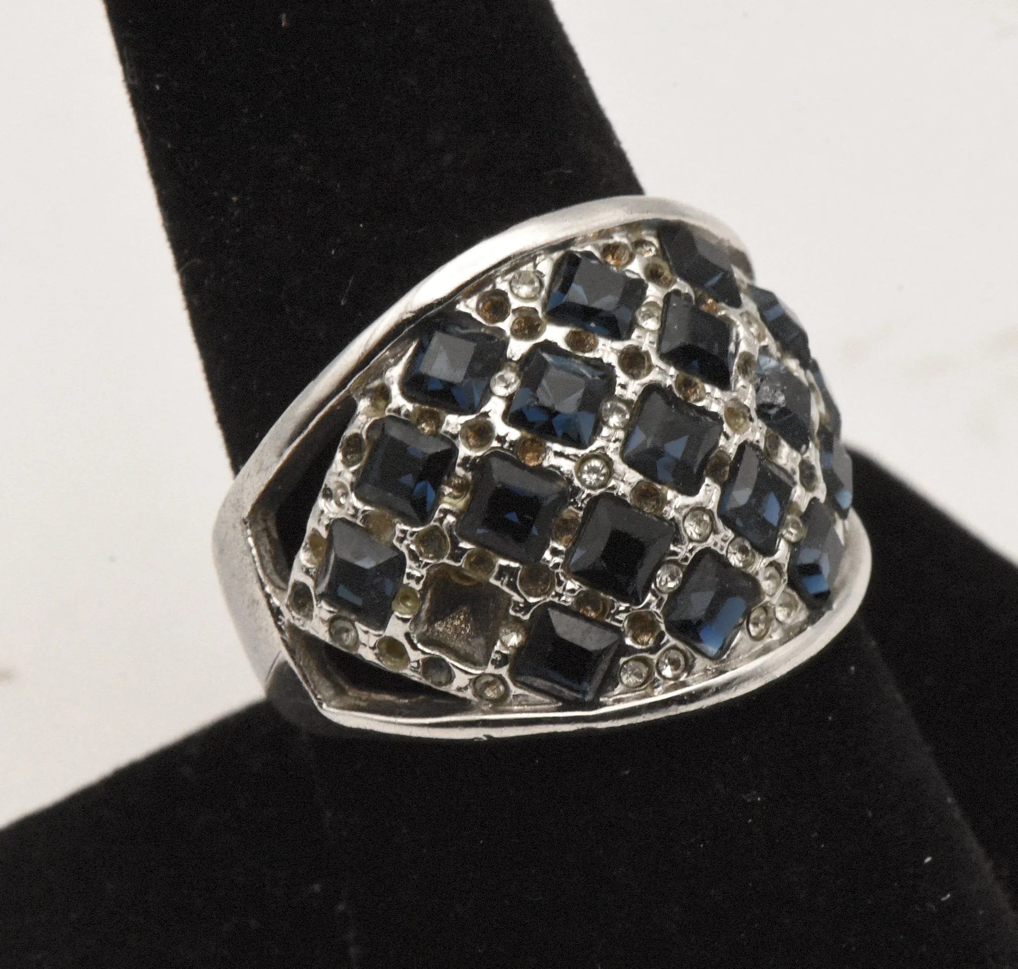 Vintage Sterling Silver Rhinestone Dome Ring - Size 9.25 - Missing Stones