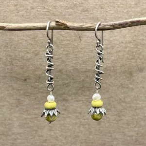 Wrapped Vine Earrings with Pearl & Green Turquoise